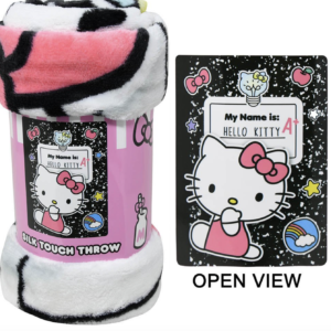 Hello Kitty Black Notebook Throw Blanket 46" x 60"