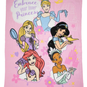 Disney Princesses Throw Blanket 45x60 Ariel Jasmine Tiana Rapunzel Girls Pink