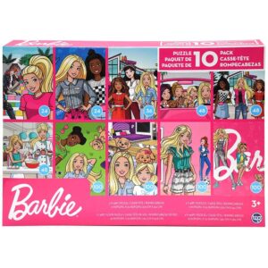 Barbie 10 Pack Puzzle Set for Kids, Includes 24, 36, 48 & 100 Piece Jigsaw Puzzles, Multi-Level Puzzle Activity Set Ages 3+