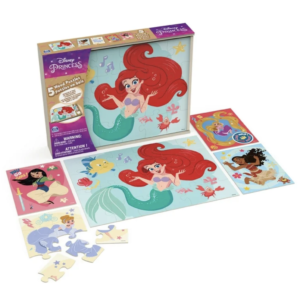 Disney Princess 5-Pack of Wood Jigsaw Puzzles for Families, Kids, and Preschoolers Ages 3 and Up