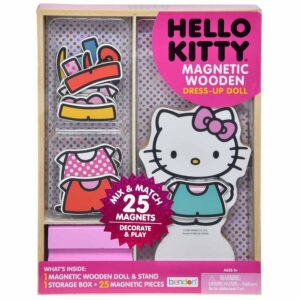 Hello Kitty 25-Piece Magnetic Wooden Dress-Up Doll Set with Stand & Storage Box, Pretend Play Toy for Kids Ages 3+