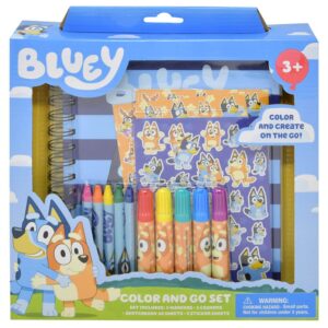Bluey Color and Go Set, 5 Markers, 5 Crayons, 60-Page Sketchbook, 2 Sticker Sheets