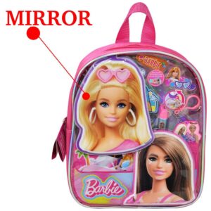 Barbie Cosmetics Mirror in PVC Backpack, Kids Pretend Makeup Set with Mirror & Accessories, Girls Gift Set